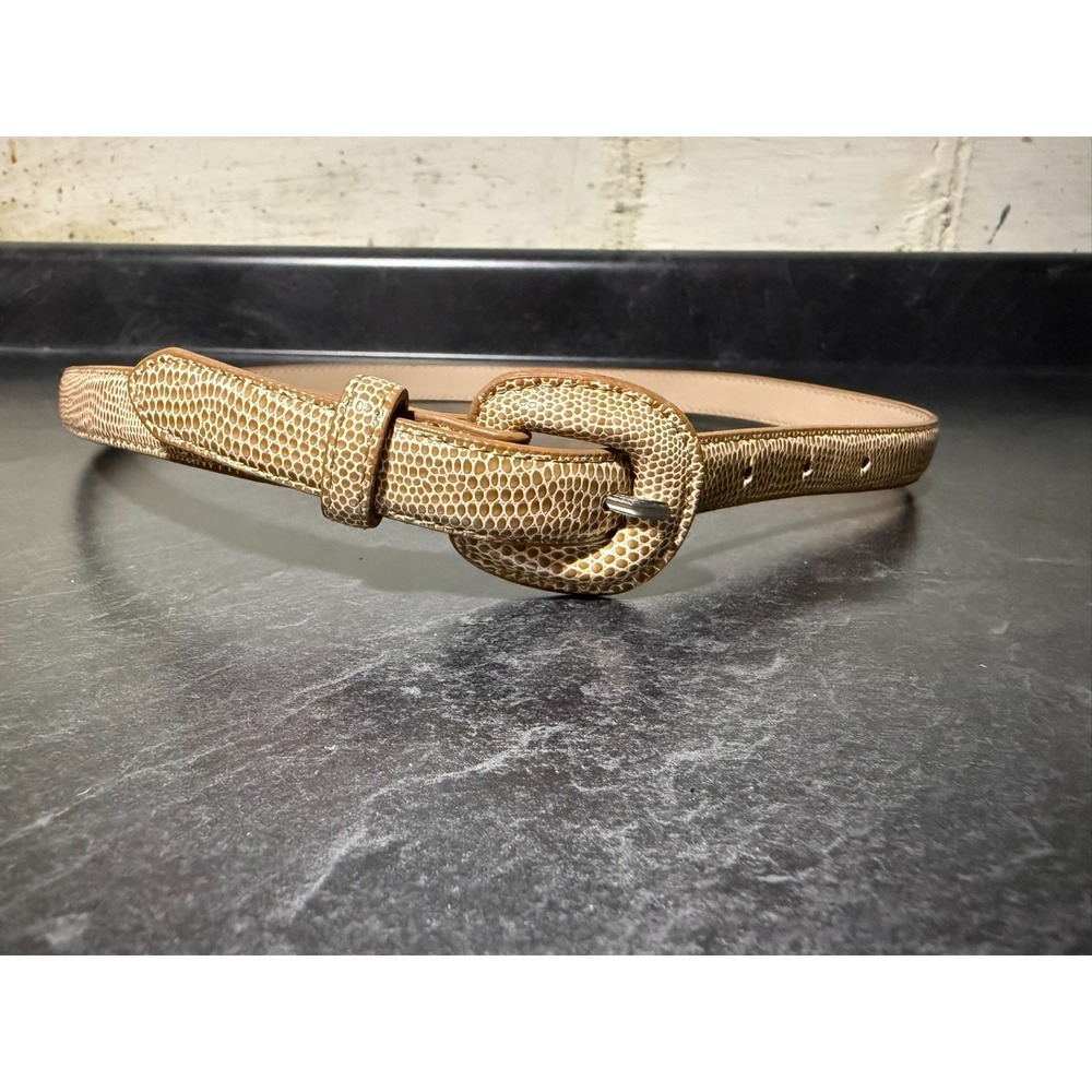 Tan Snakeskin Embossed Genuine Leather Slim Belt Wrapped Buckle Womens S Exotic
